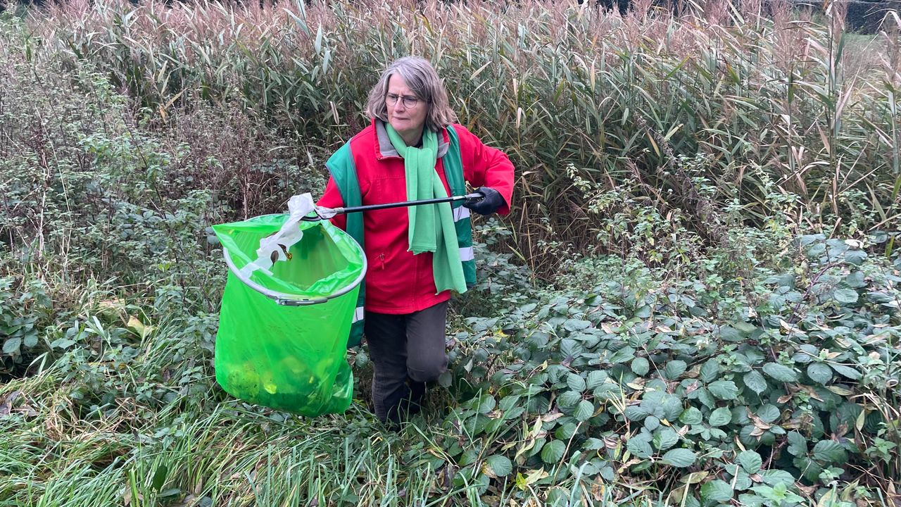 Opruimactie langs de oever van de Aa. 
