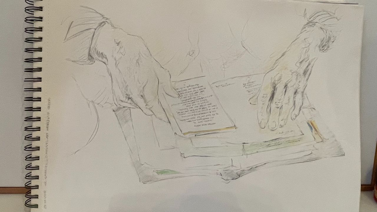 Zuster Maria maakte ook een serie schetsen van handen (foto: Omroep Brabant).