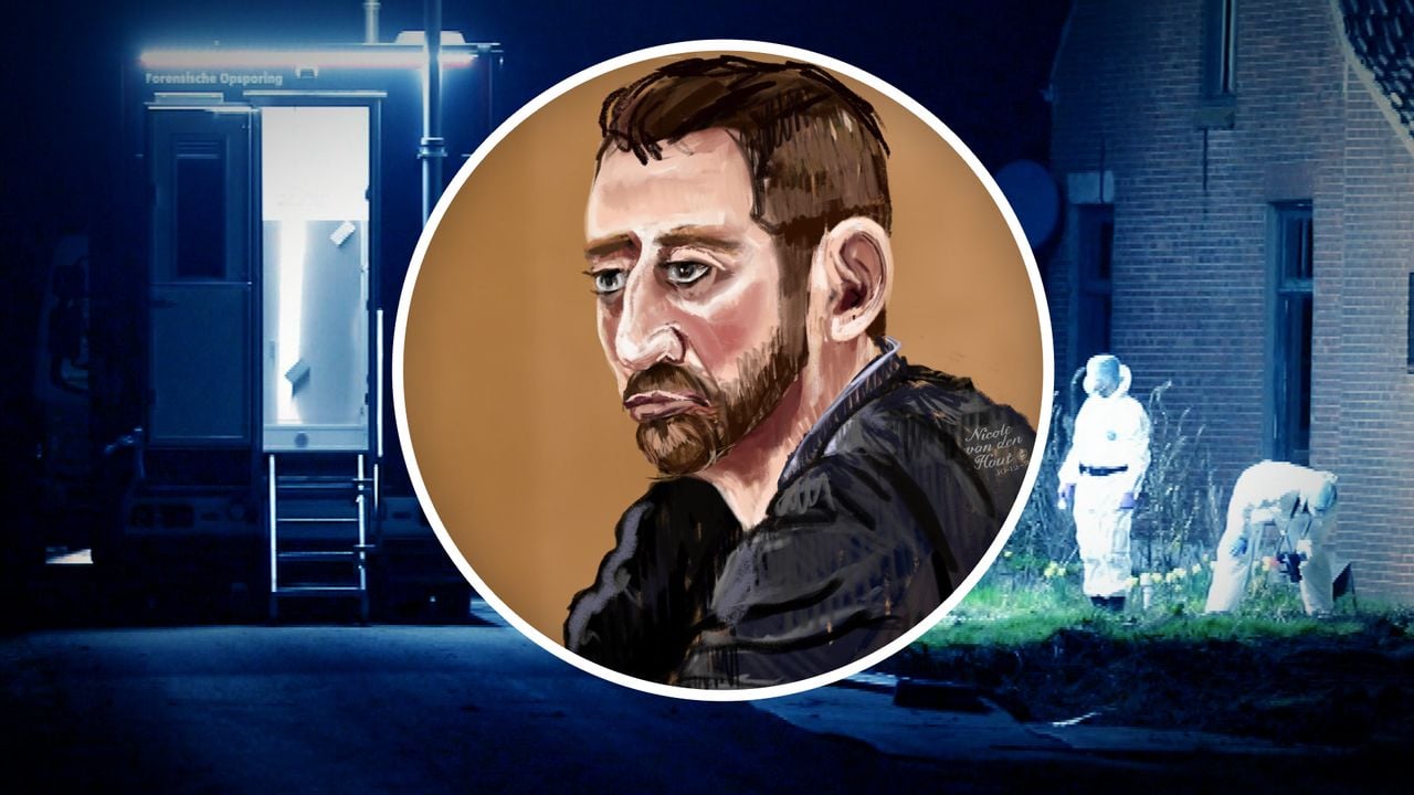 Jeroen L. in de rechtbank, getekend door Nicole van de Hout.