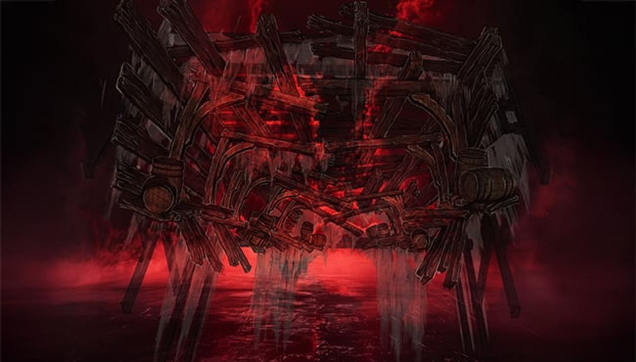 Rook- en lichteffecten moeten de aanblik van het scheepswrak versterken (beeld: De Efteling).