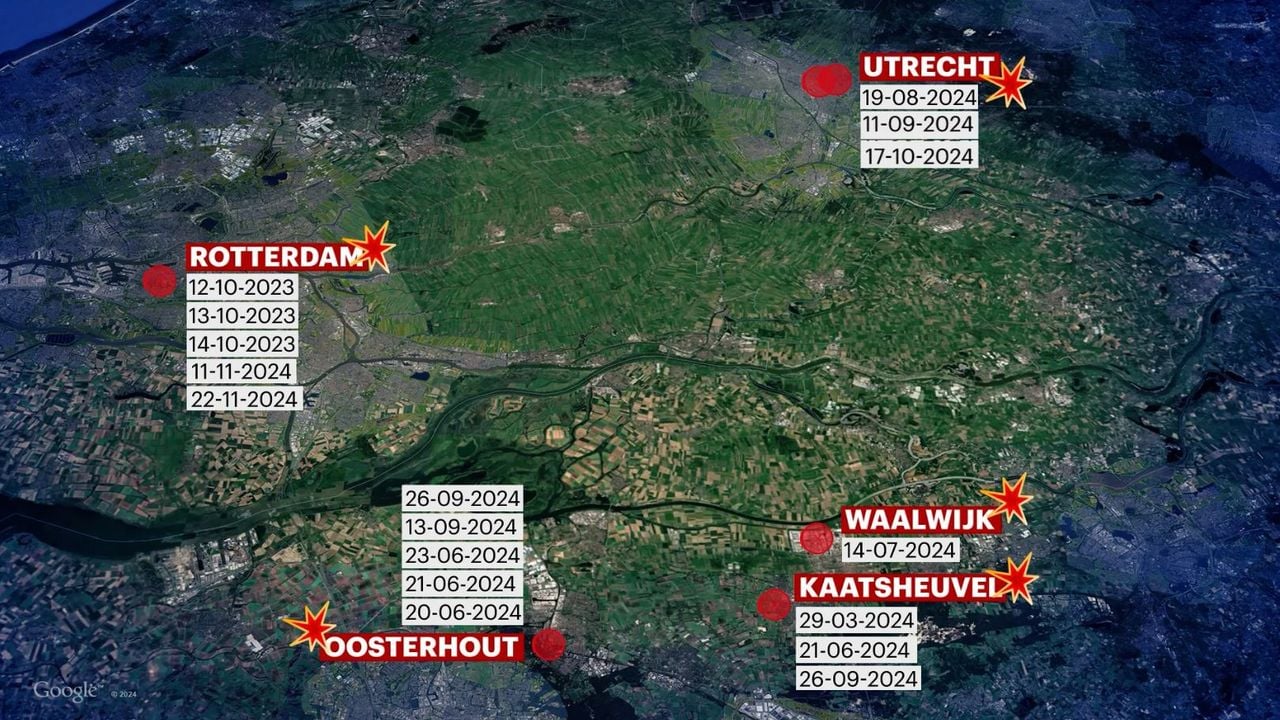 Alle aanslagen die verband met elkaar hebben (Foto: Opsporing Verzocht). 