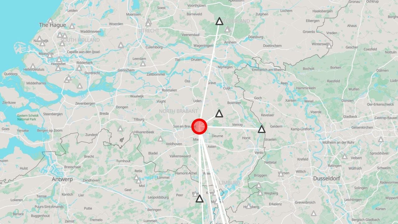 De aardbeving is gemeten bij Aarle-Rixtel (beeld: KNMI).