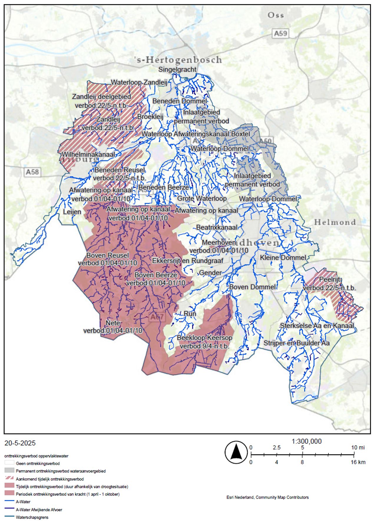 In de helft van het gebied van waterschap De Dommel geldt een onttrekkingsverbod (foto: waterschap De Dommel).