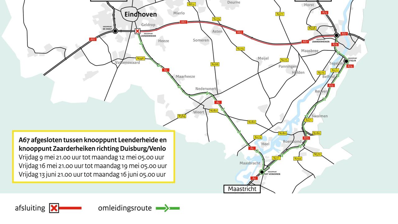 Omleiding voor de A67 (foto: Rijkwaterstaat).