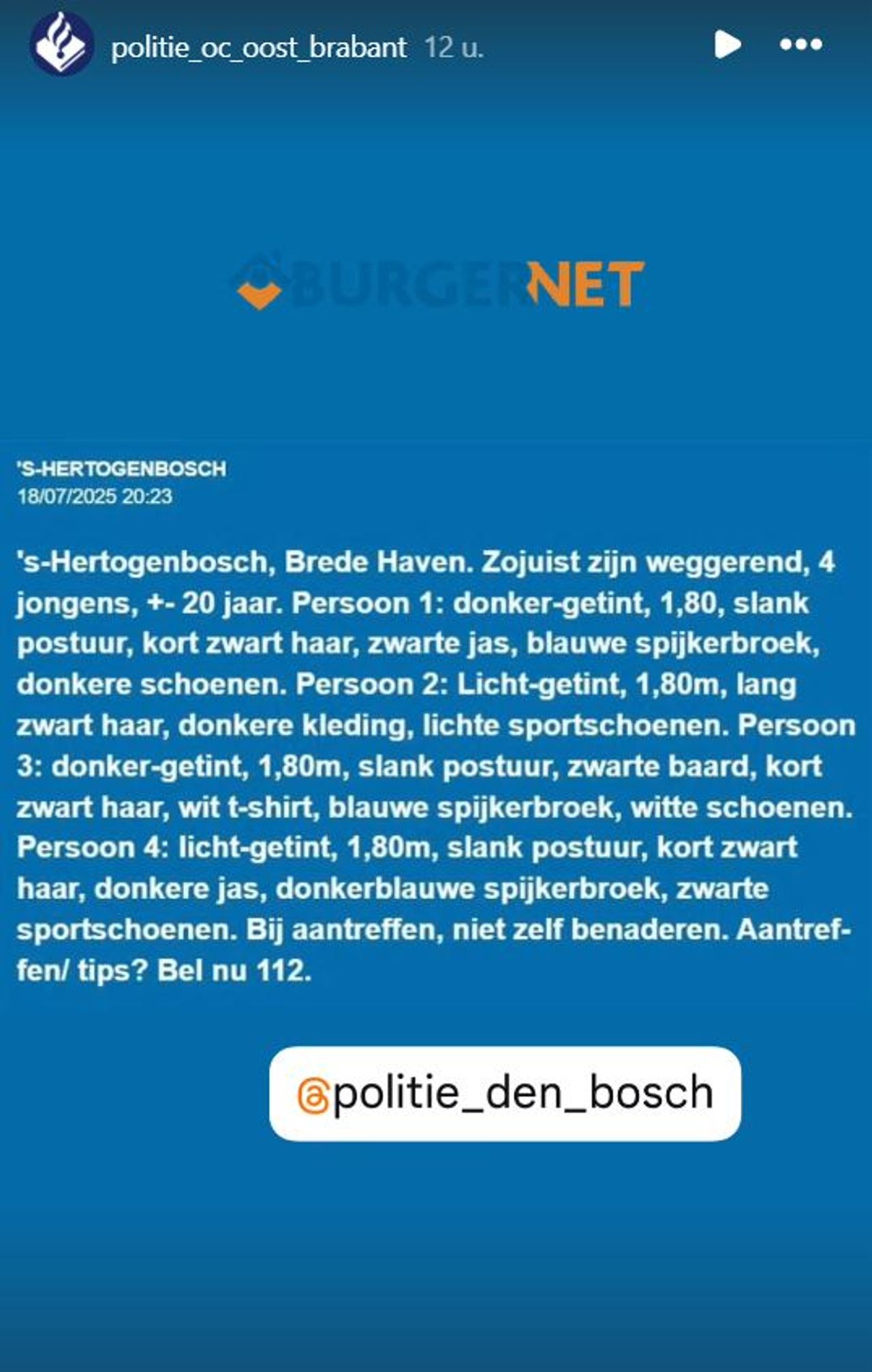 Afbeelding: Instagram politie OC Oost-Brabant.