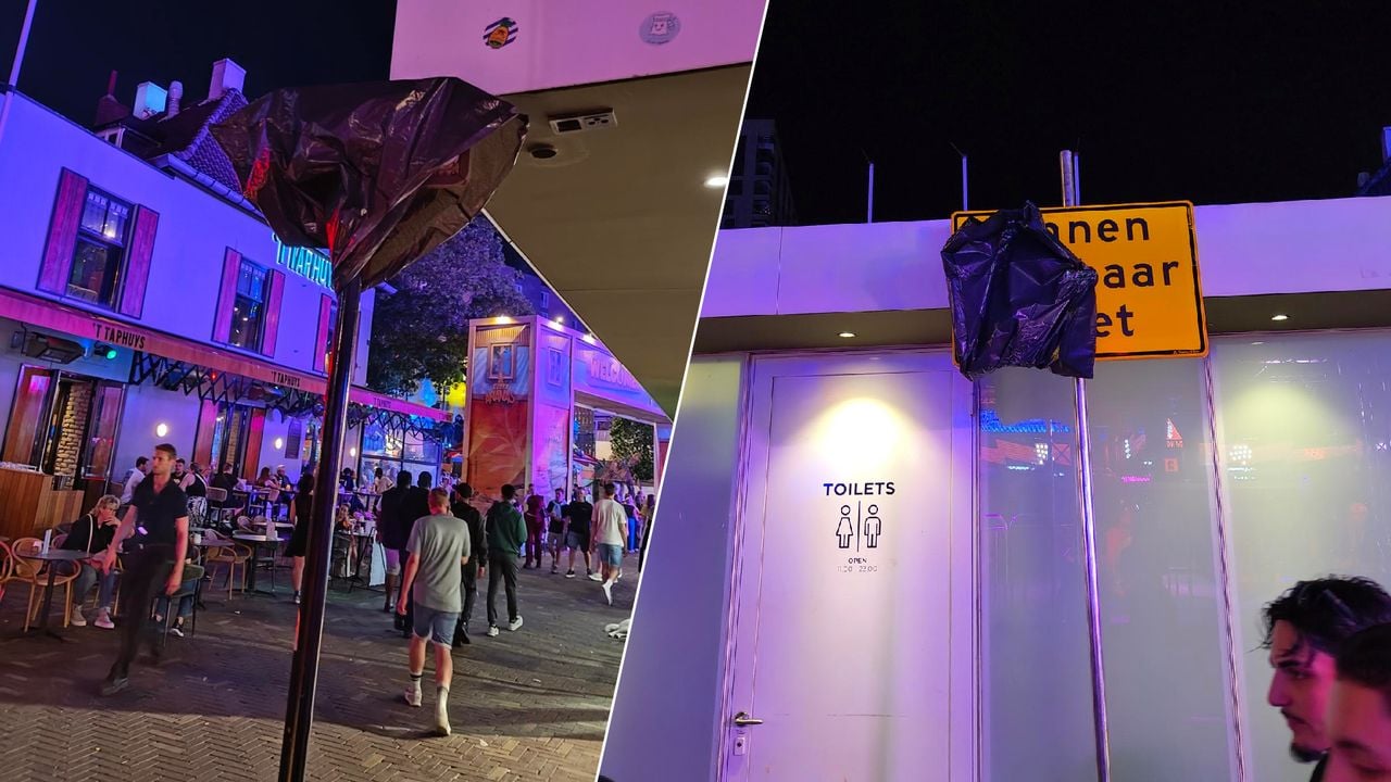 Het bord werd afgeplakt met een vuilniszak (foto: Rob).