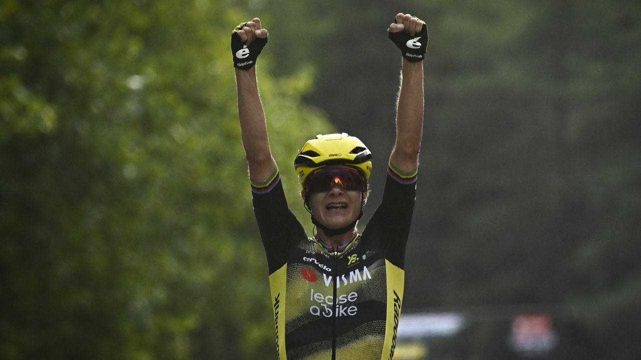 Marianne Vos na het winnen van de eerste etappe van de Tour de France Femmes 2025 (foto: ANP)