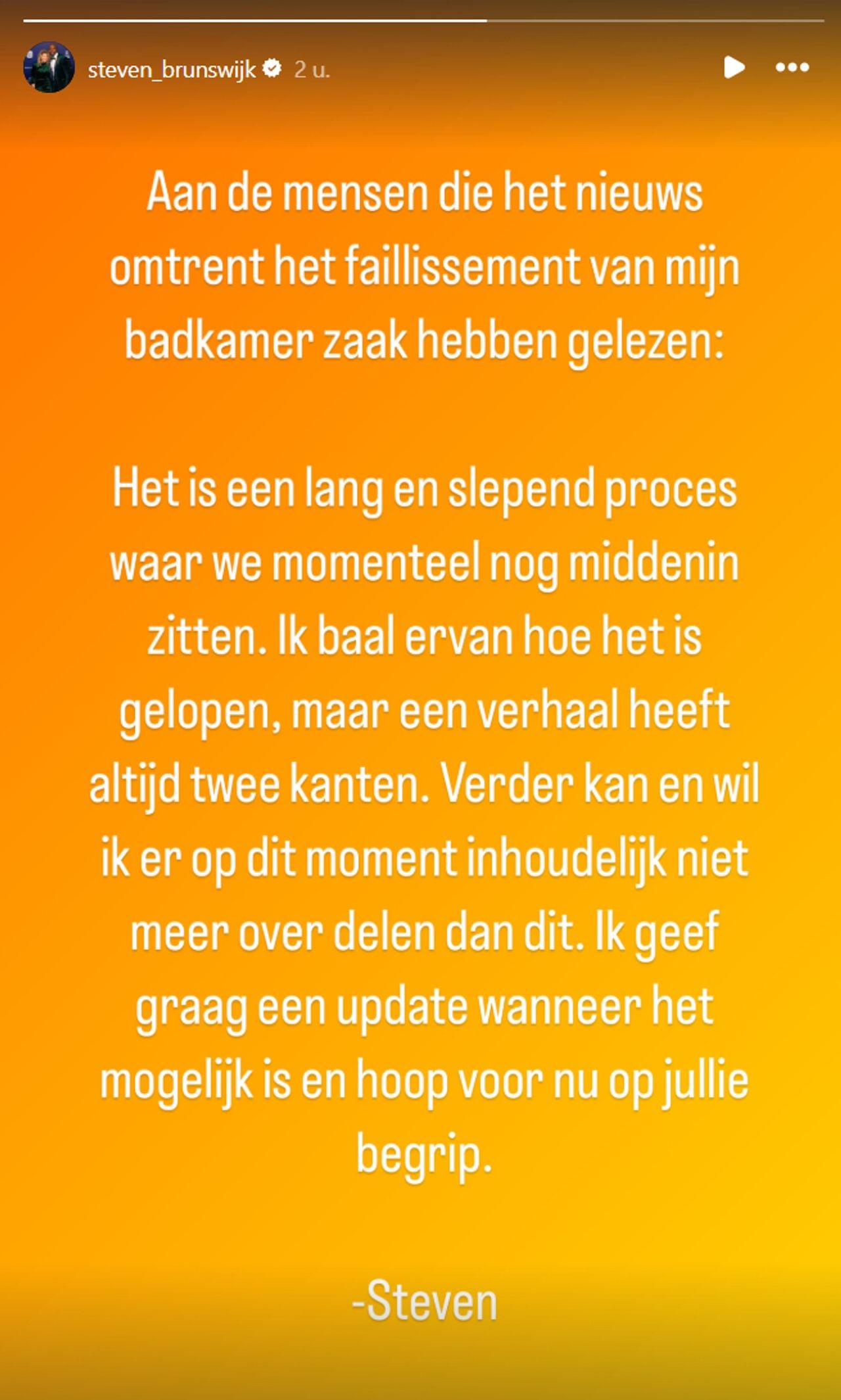 Het statement van Brunswijk in een story op Instagram.