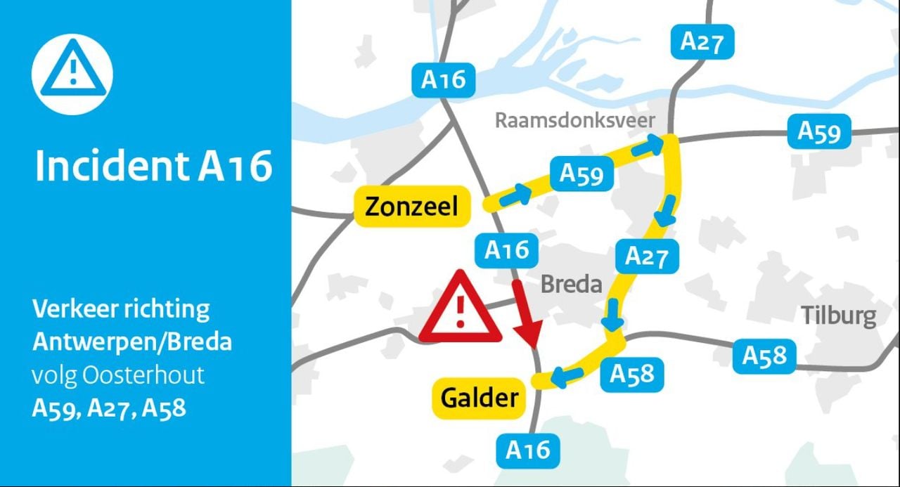 De aanbevolen omleiding van Rijkswaterstaat. 