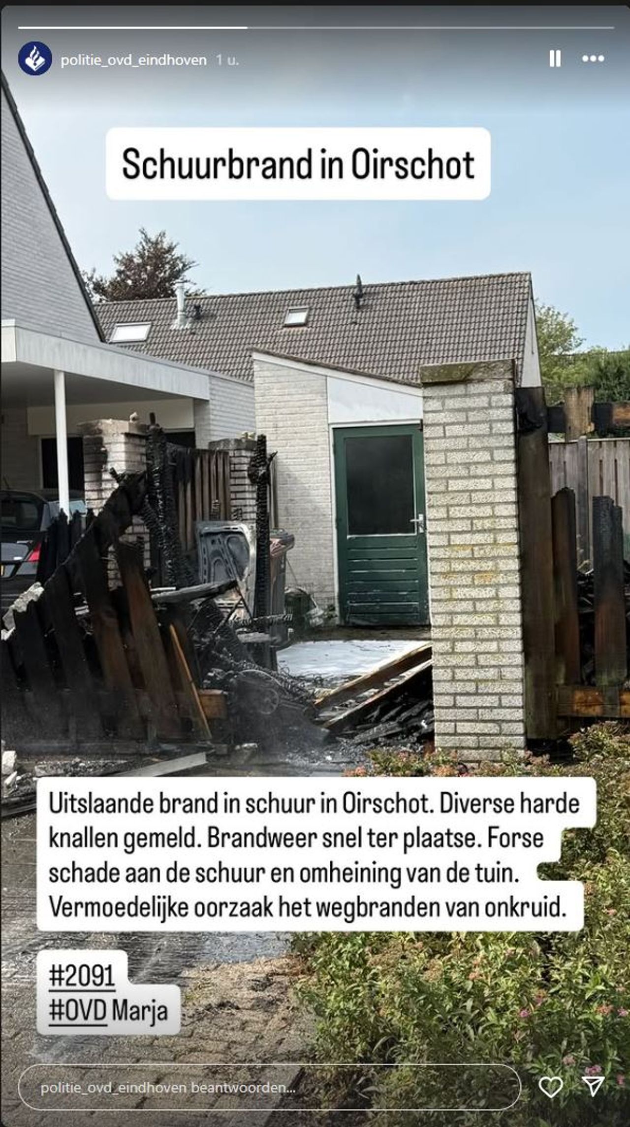 Brand in schuur in Oirschot (bron: Politie ovd Eindhoven).