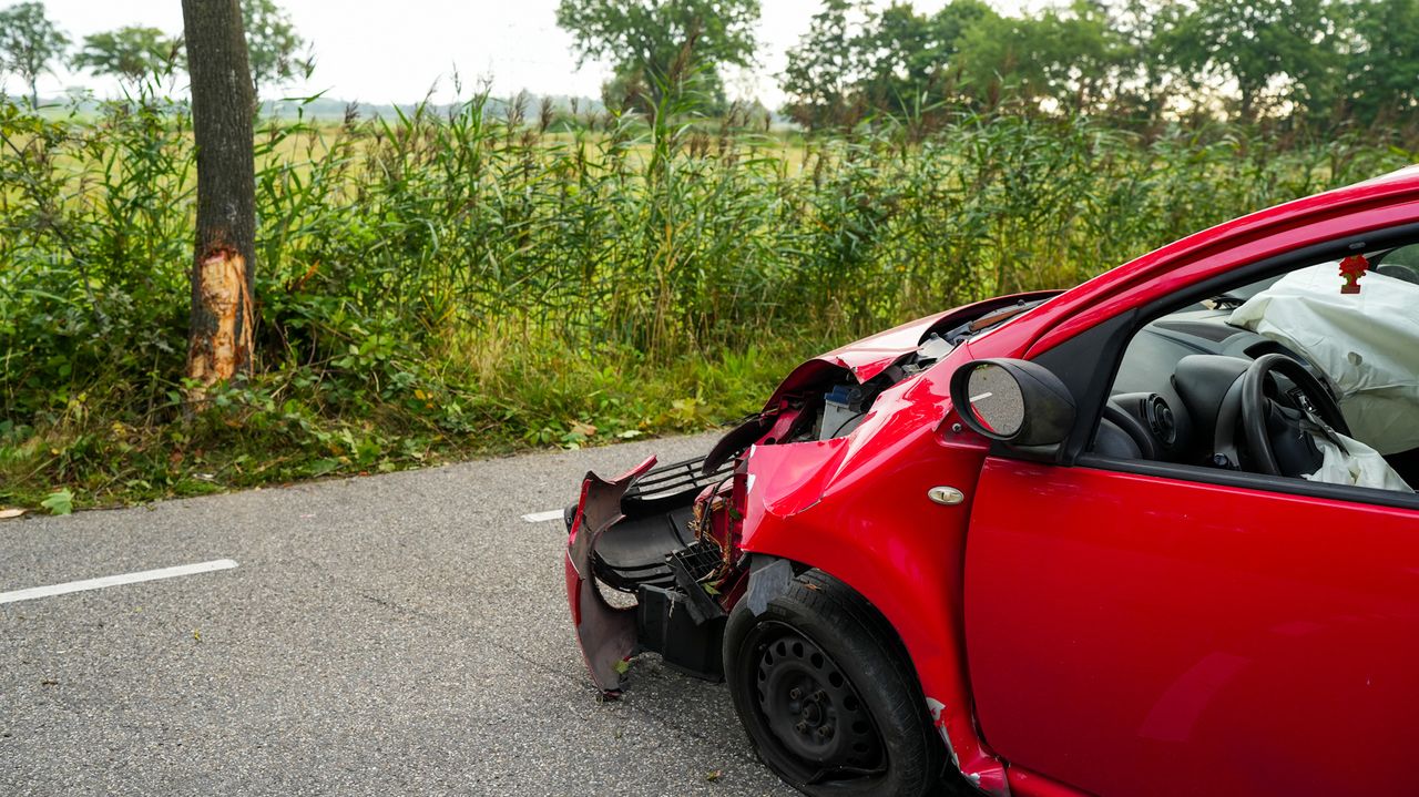 Auto en boom raakten beschadigd (foto: persbureau Heitink)n