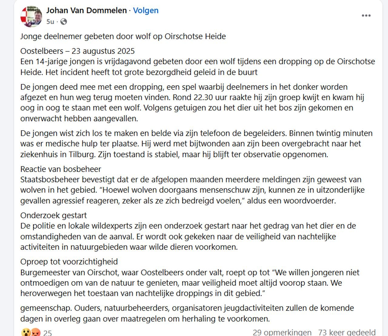 Het nepverhaal (bron: Facebook).