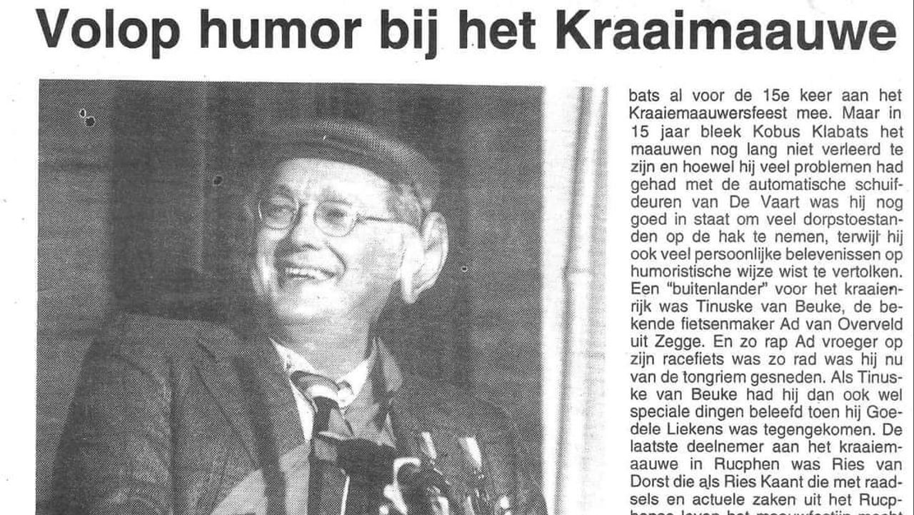 Johan in de krant als Kobus Krabbats. (foto: privéarchief)