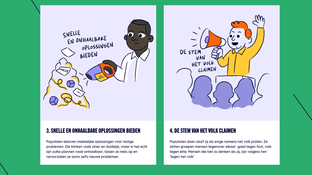 Voorbeelden van de populistische trucs op de website van de groep (Foto: Voor Ons Nederland.)