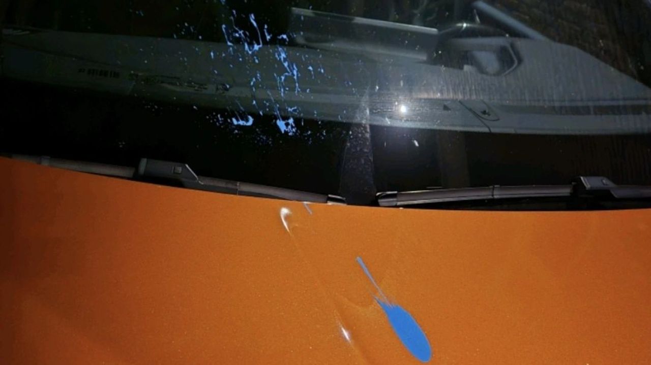 De verf op Pauls auto (foto: LinkedIn Paul van Tatenhove).