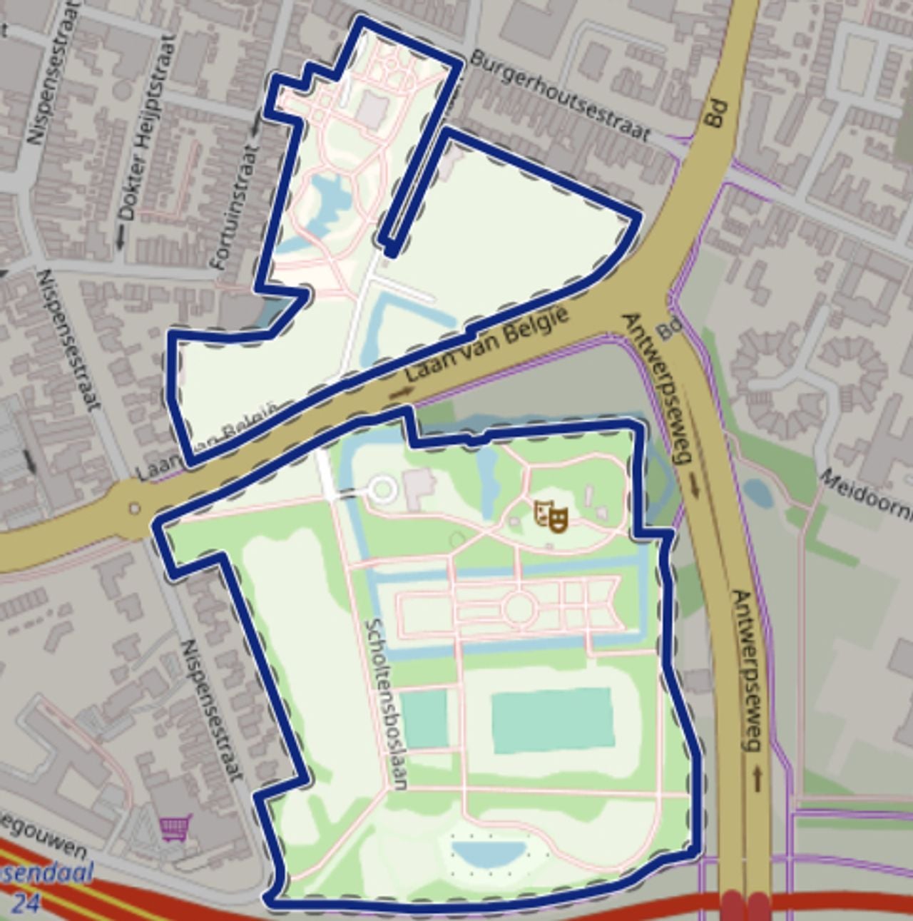 In dit park werd de man gevonden (foto: Politie.nl).