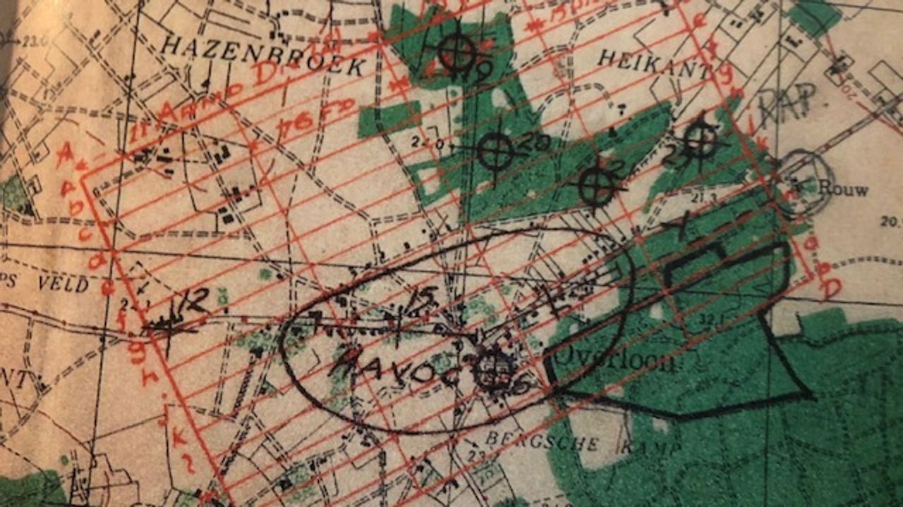 Kaart met doelwitten van de vuurwals (foto: De Slag bij Overloon/Erik van den Dungen).