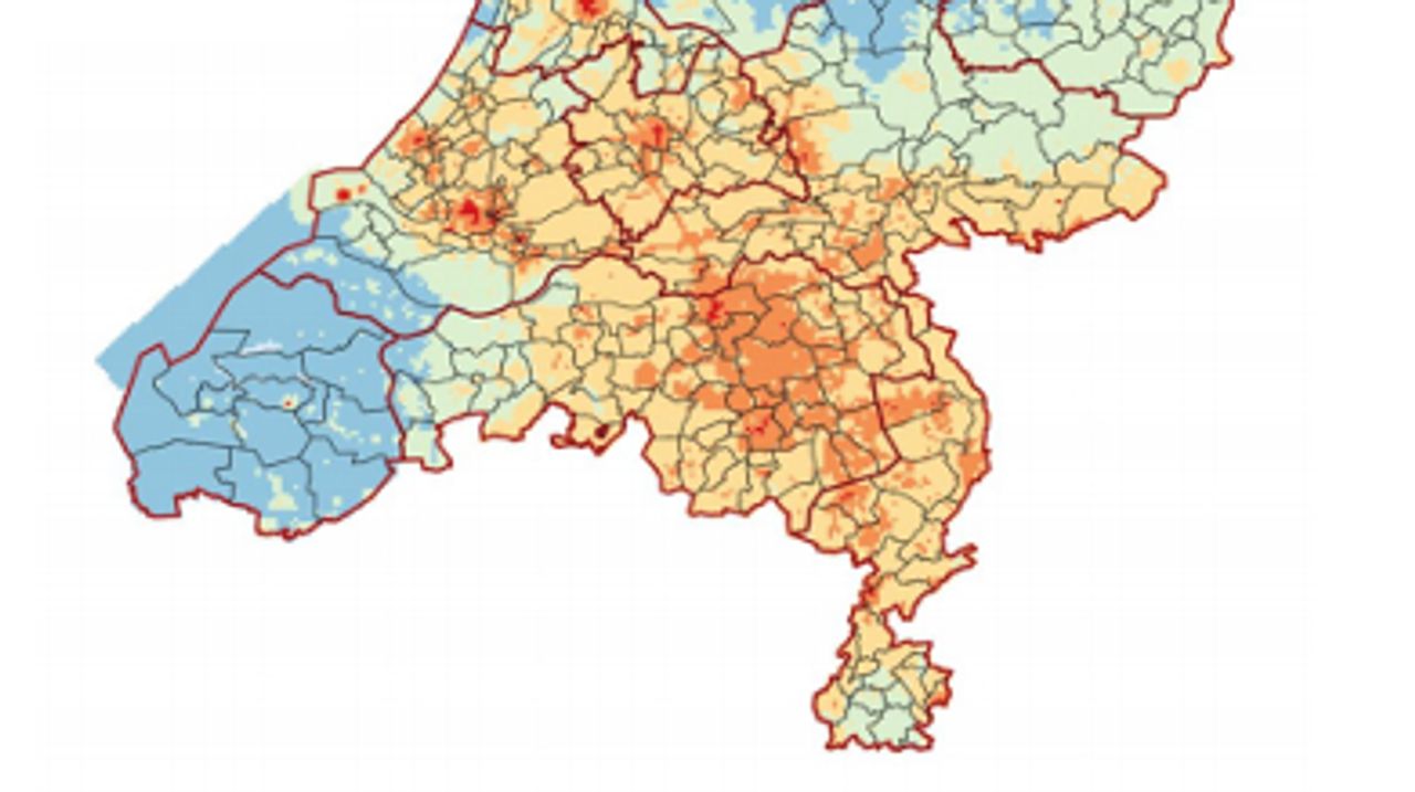De verdeling van kleine deeltjes fijnstof in 2017 (Bron: RIVM).
