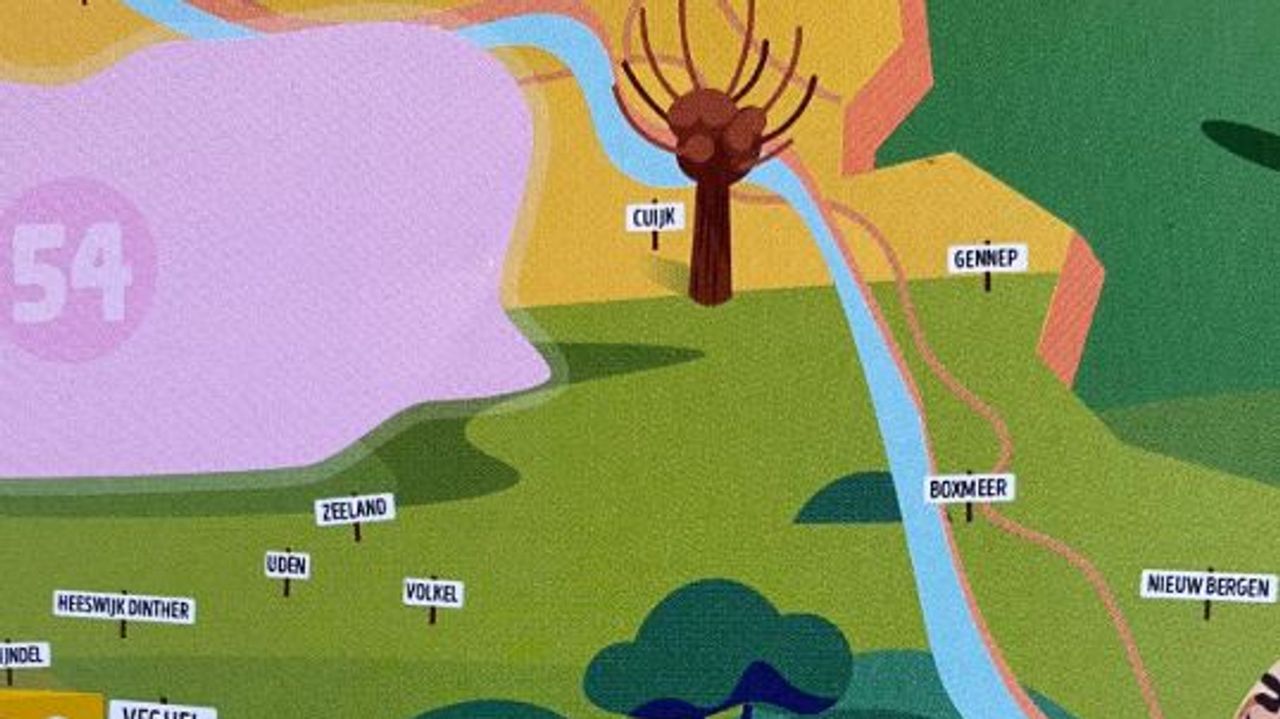 Boxmeer staat op de poster rechts van de Maas.