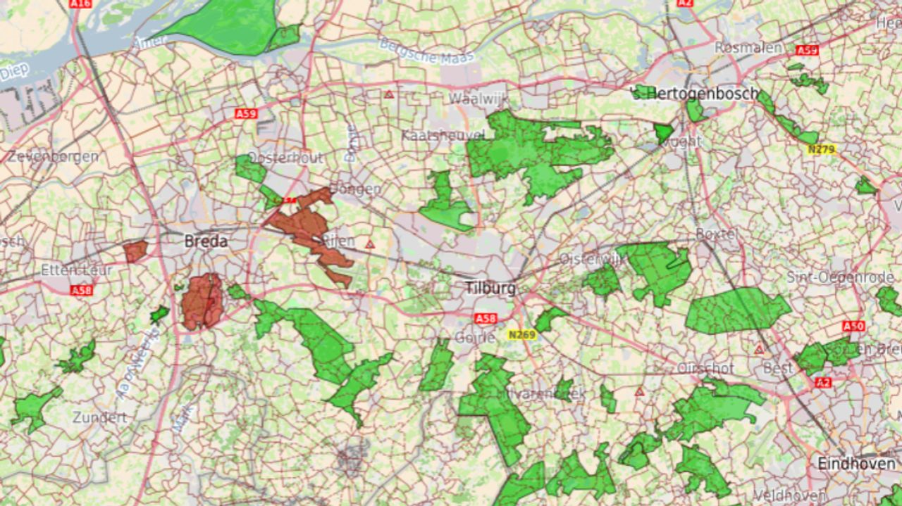Vooralsnog is alleen in de bossen rondom Breda code rood afgegeven (screenshot: VisitBrabant)
