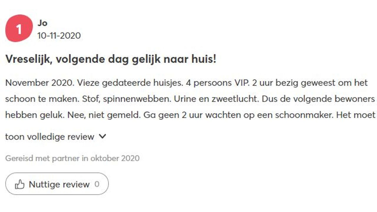 Een van de reacties op Zoover.