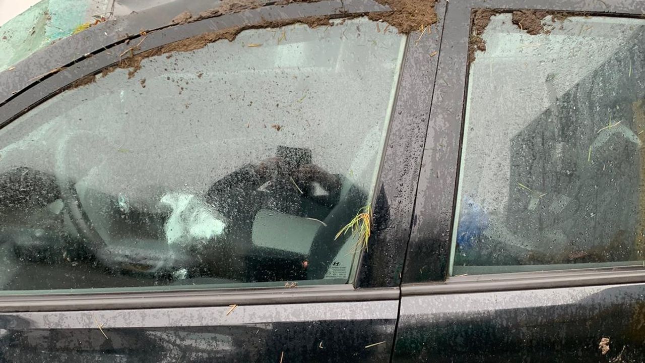 De beschadigde auto (foto: Colinda van den Beemt).