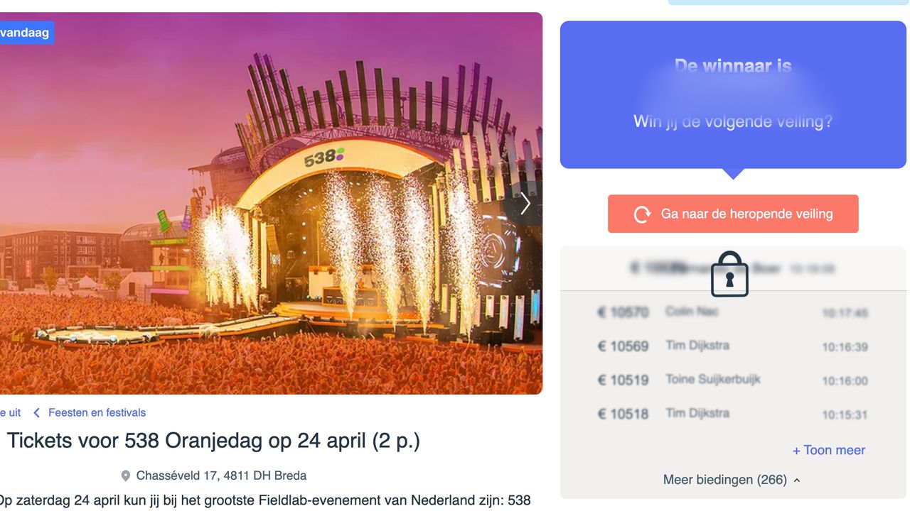 Er worden duizenden euro's geboden voor een kaartje op Vakantieveilingen.