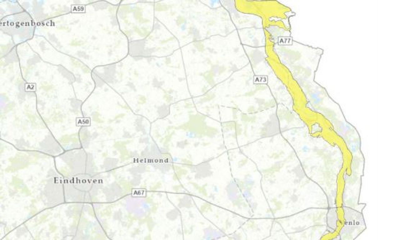 Rechtsboven het deel van Brabant dat onder de regeling valt (kaartje Rijksdienst voor Ondernemend Nederland).