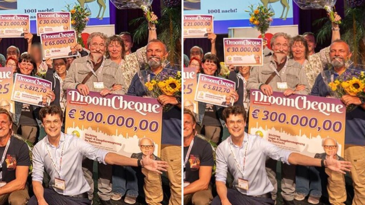 Links de foto met fokker, rechts zonder.