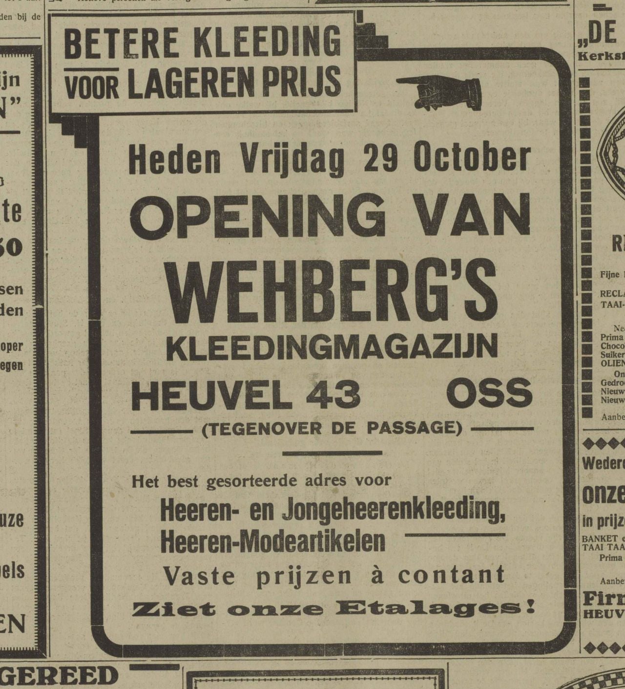 De allereerste advertentie waarin de opening wordt aangekondigd (archief Wouter Wehberg).