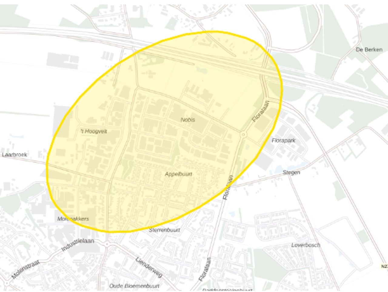Gebied dat een NL-Alert heeft ontvangen (foto: NL-Alert).