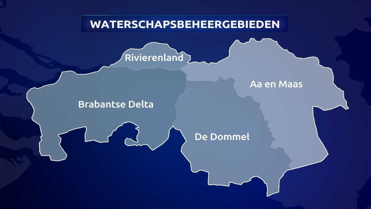 In kaart waar de waterschappen in Brabant zitten.