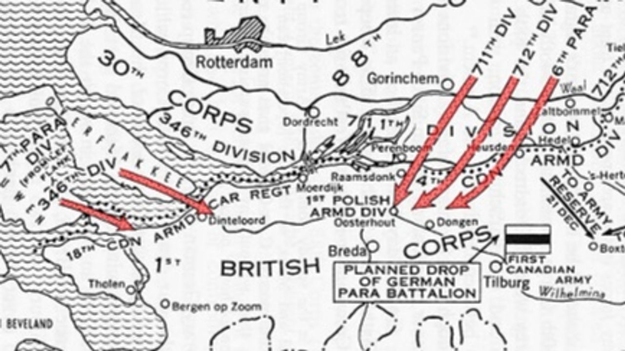 De geplande Duitse aanvalsgolven (in rood) (foto: archief)