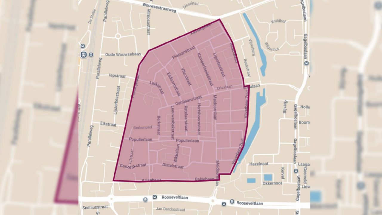 De straten waar het samenscholingsverbod geldt (foto: gemeente Bergen op Zoom).