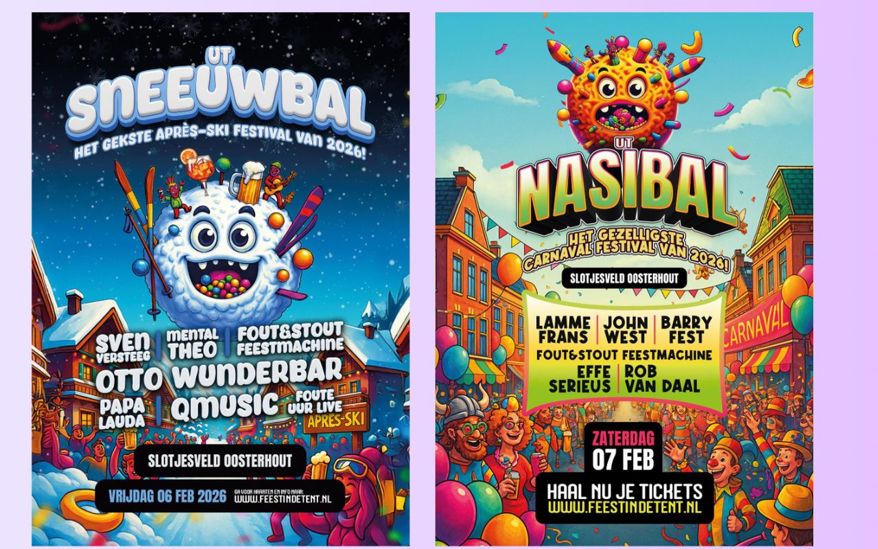 De posters voor Ut Sneeuwbal en Ut Nasibal stonden al klaar (foto: FeestindeTent). 
