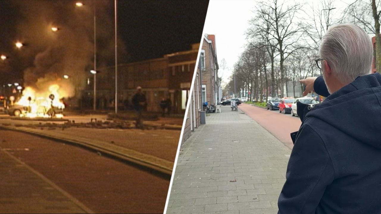 Danny wijst naar de plek aan de Graafseweg waar een auto in brand stond
