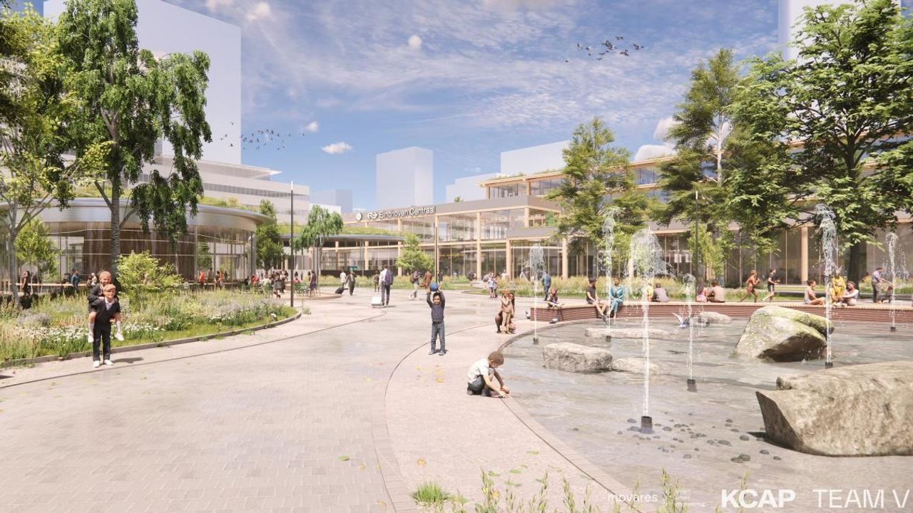 Een impressie van het plein bij het nieuwe ondergrondse busstation in Eindhoven (beeld: gemeente Eindhoven)