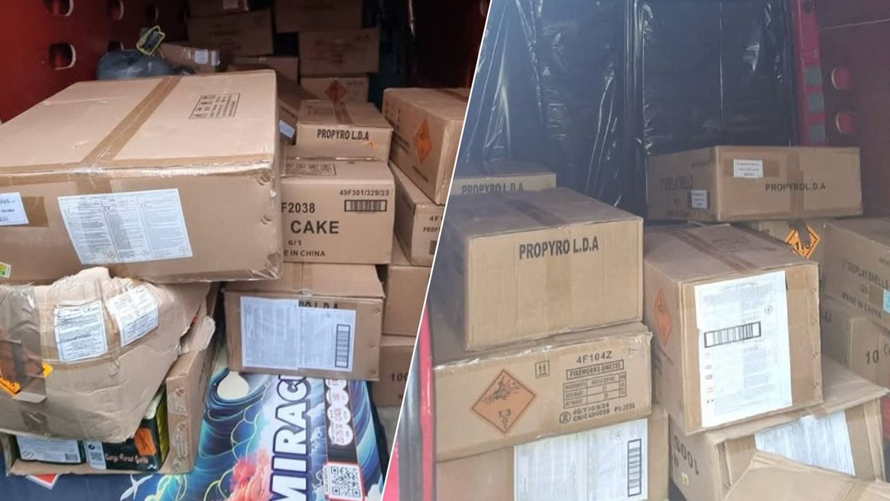 De dozen met vuurwerk in het rode bestelbusje (Foto: Instagram / politie_boxtelvughtgestel.)