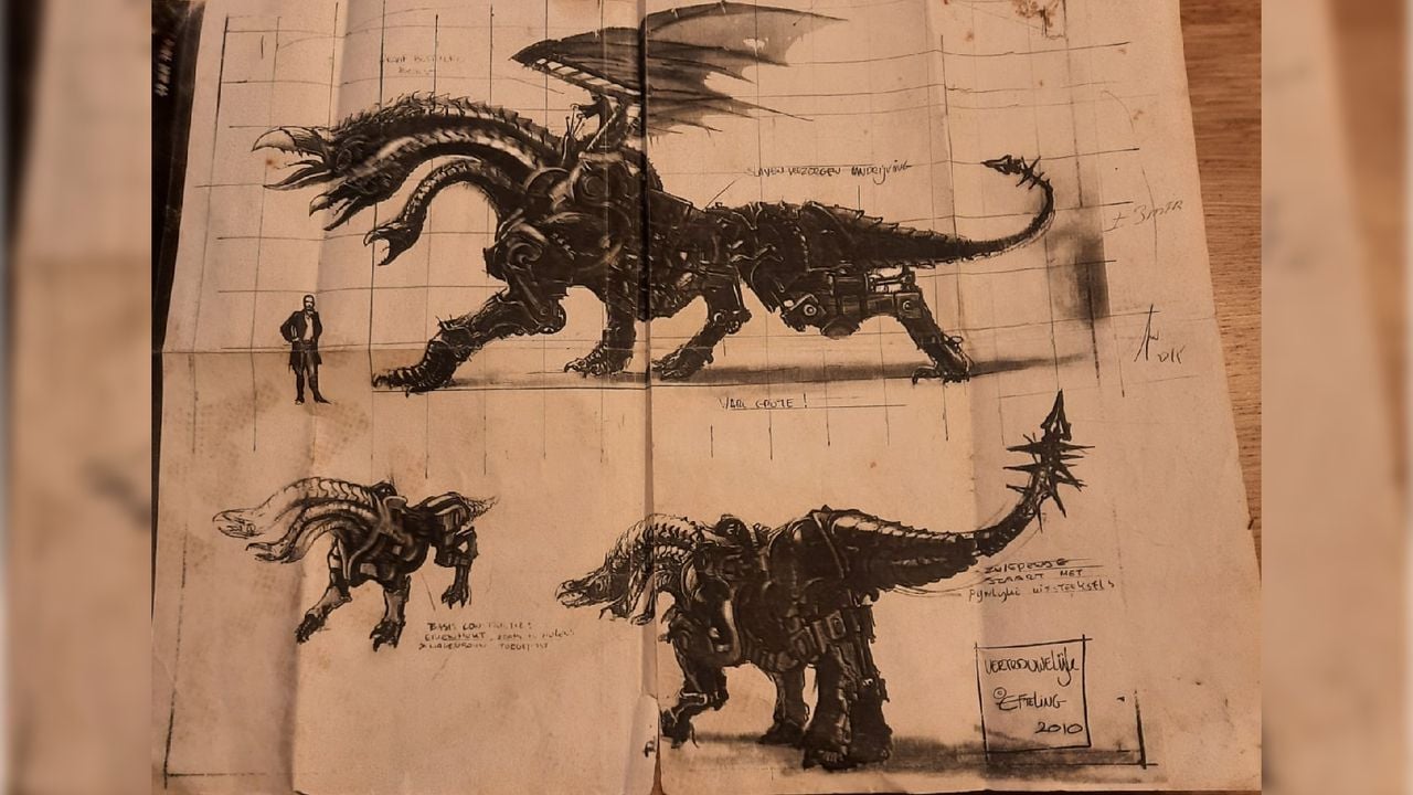 De schetsen van Draconicon die Sjaak ontving van de Efteling (foto: Sjaak Pruijssers)