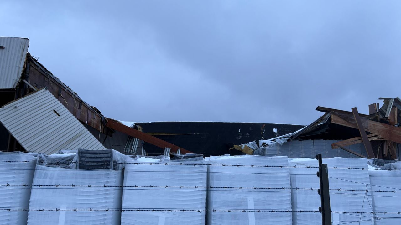 Dak transportbedrijf ingestort (foto: Imke van de Laar).