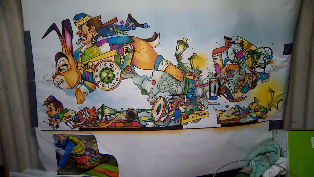 De carnavalswagen met rennende haas van CV de Bixe Draoke (foto: Omroep Brabant).