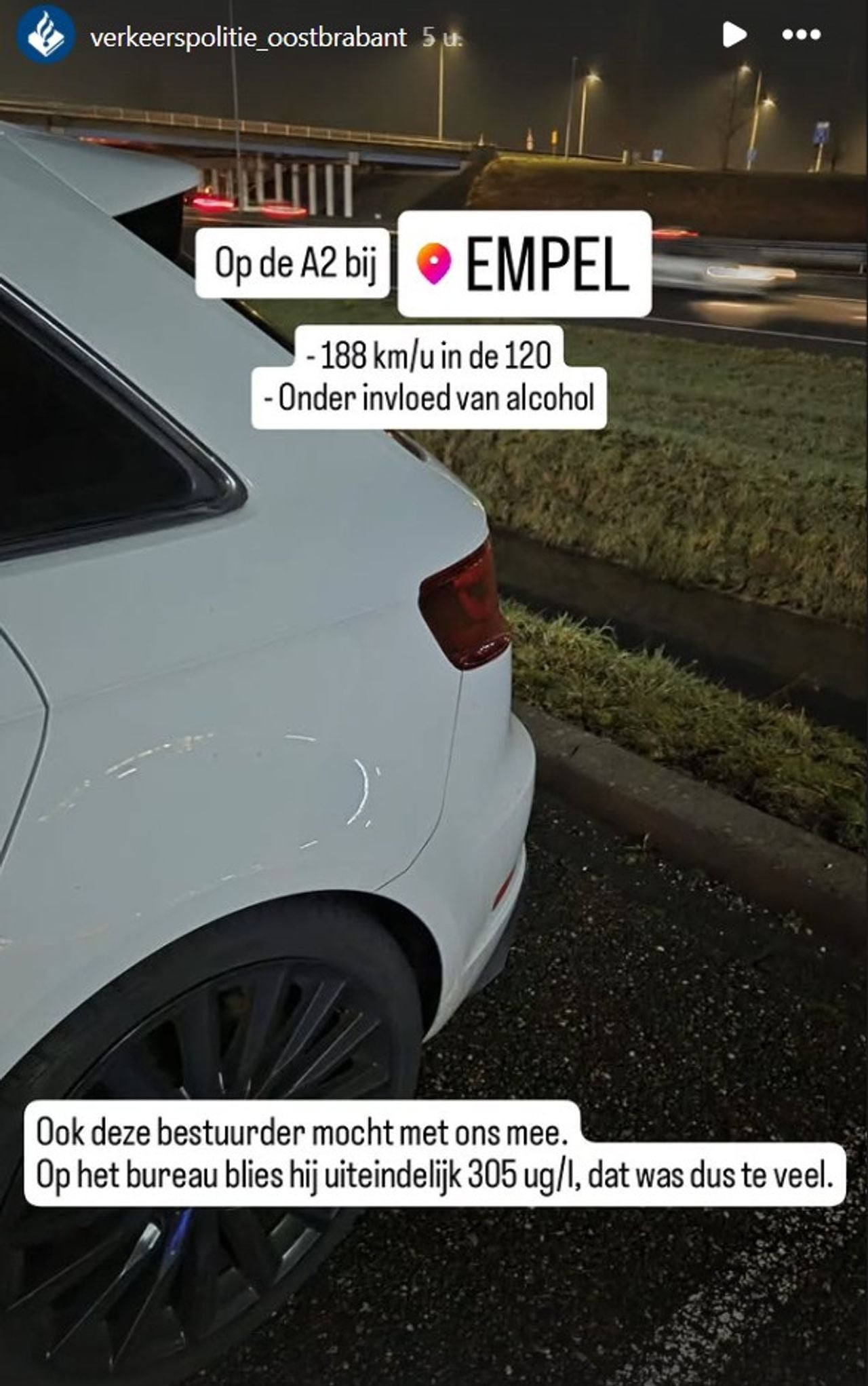 Foto: Instagram verkeerspolitie Oost-Brabant.