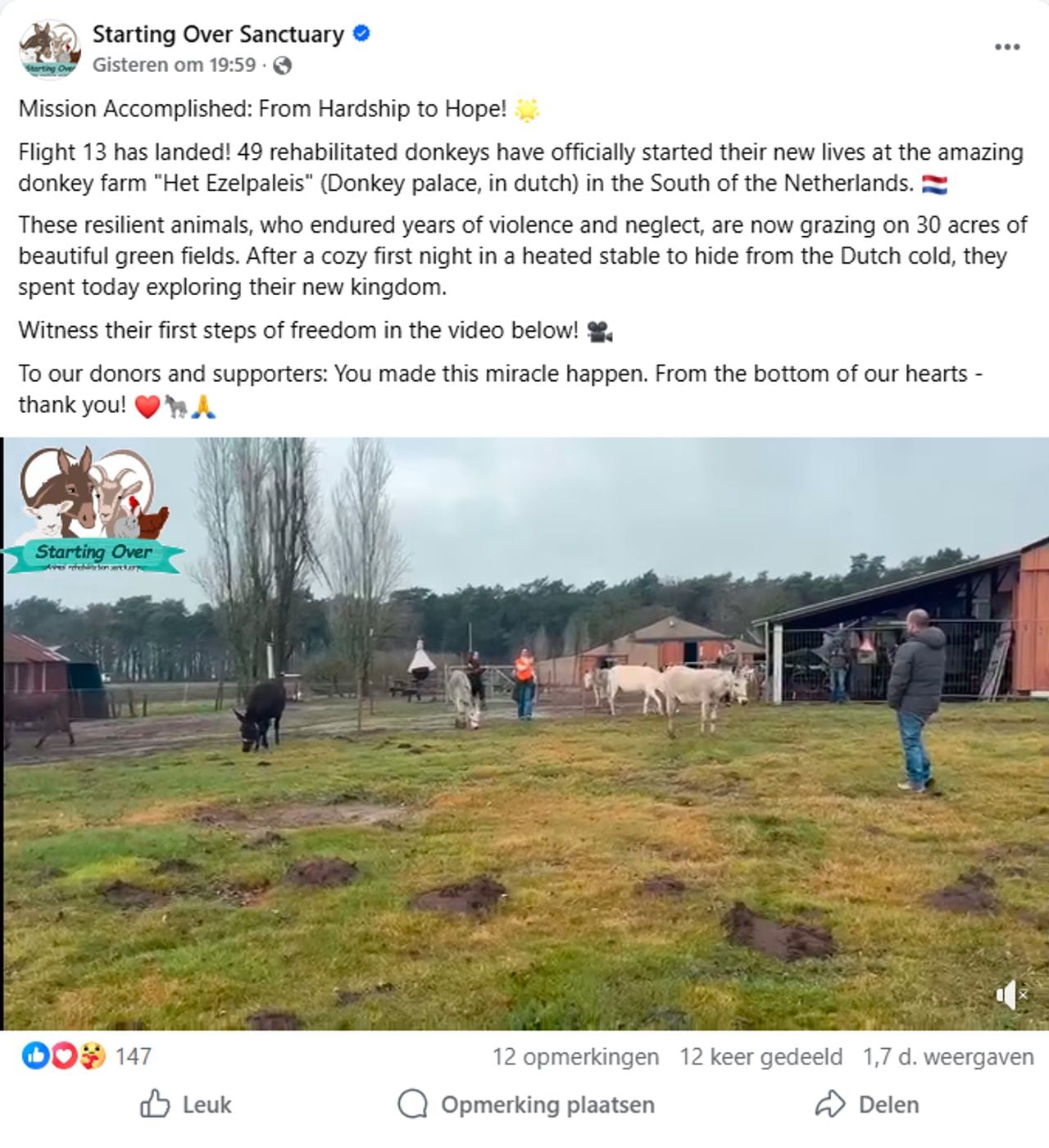 Facebookpagina Starting Over Sanctuary 