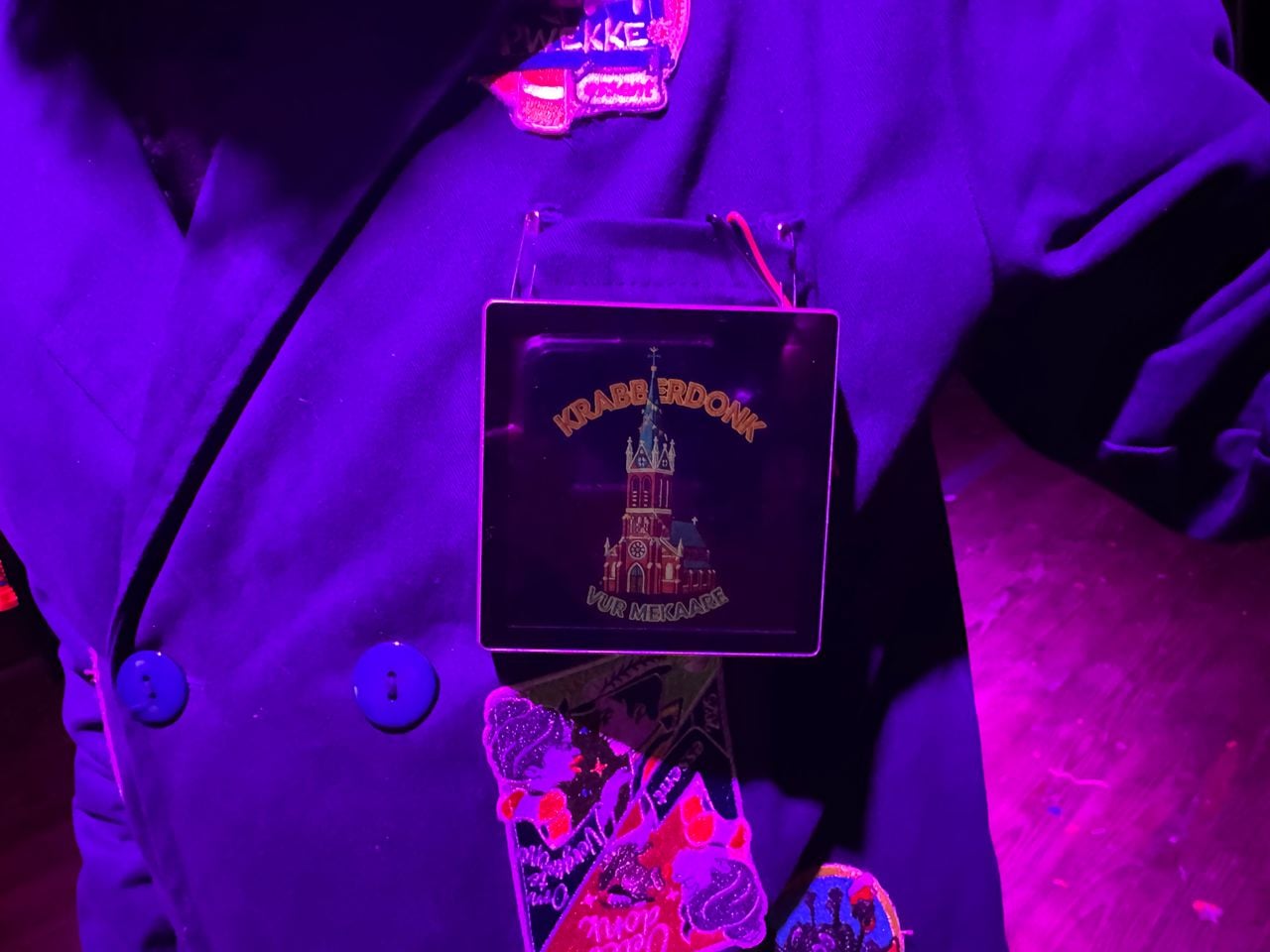 Alle carnavalsnamen kunnen geshowd worden op het digitale embleem (foto: Thijs den Ouden).