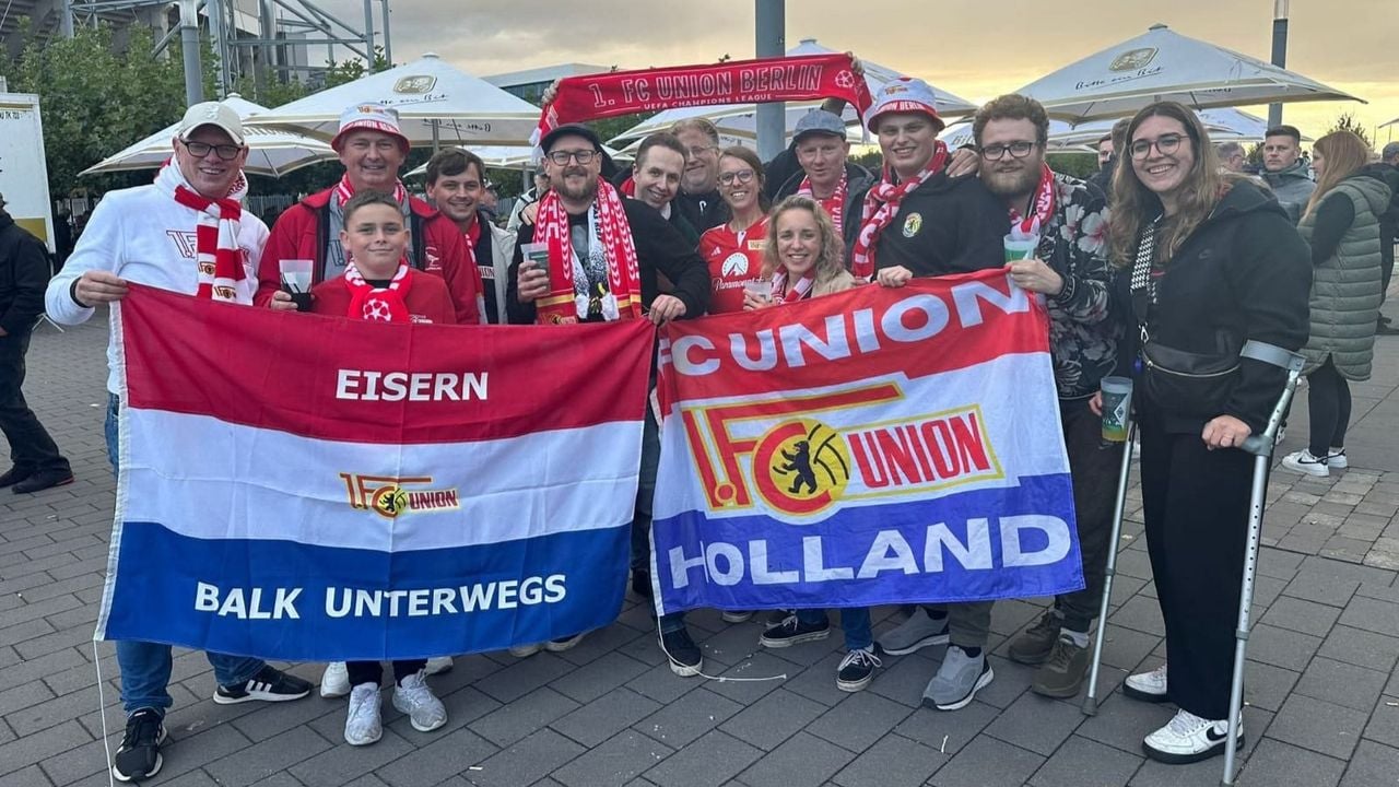 Marieke bij een uitwedstrijd van Union Berlin bij Borussia Mönchengladbach