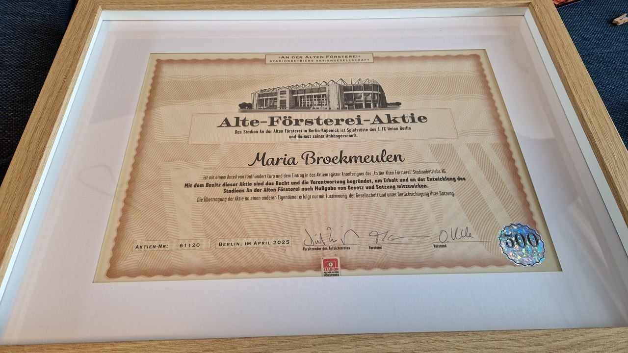 Het bewijs dat Marieke eigenaresse is van een stukje van het nieuwe stadion