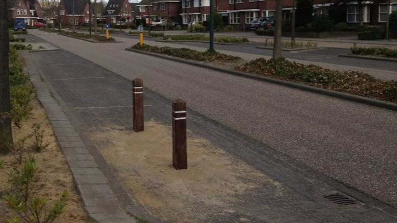 Twee paaltjes bezetten een parkeerplaats in Helmond (foto: Jeffrey de Wit).