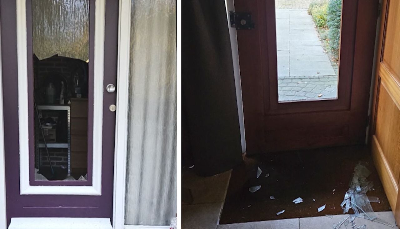 Glas in de voordeur ingeslapen, waardoor de inbreker naar binnen kon (foto: Bureau Brabant). 