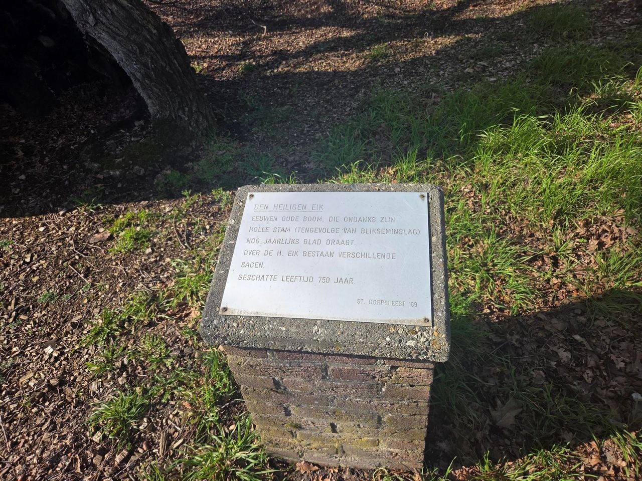 Bordje bij de Heilige Eik in Den Hout (foto: Henk van Ingen/Omroep Brabant)