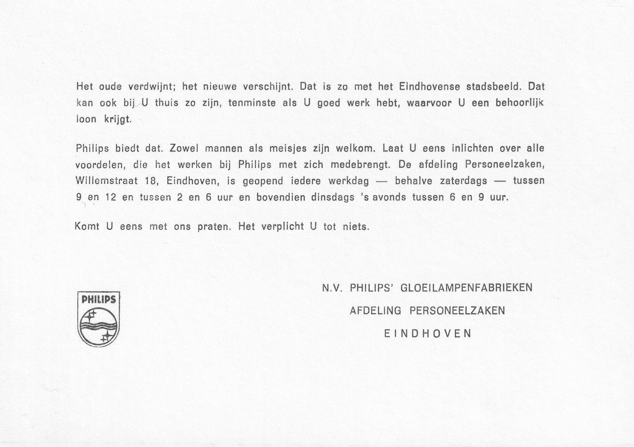 De tekst bij de ansichtkaarten van Philips (beeld: Philips).